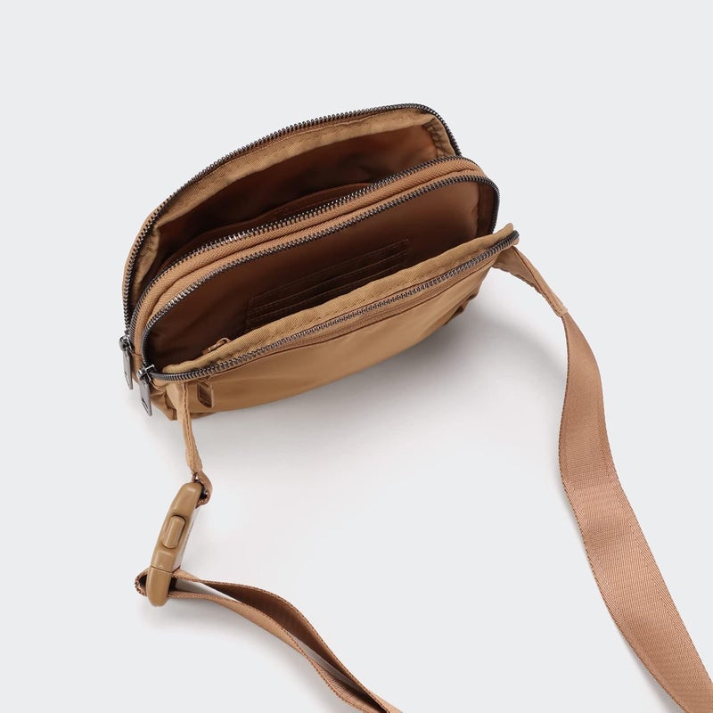 Pander Everywhere Belt Bag for Women, 5 Zipper Pockets Nylon Crossbody Fanny Pack Purse (Caramel Burnt). - Image 5